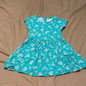Cat & Jack Teal Floral Kids Dress with Pocket - Size XS (4/5)